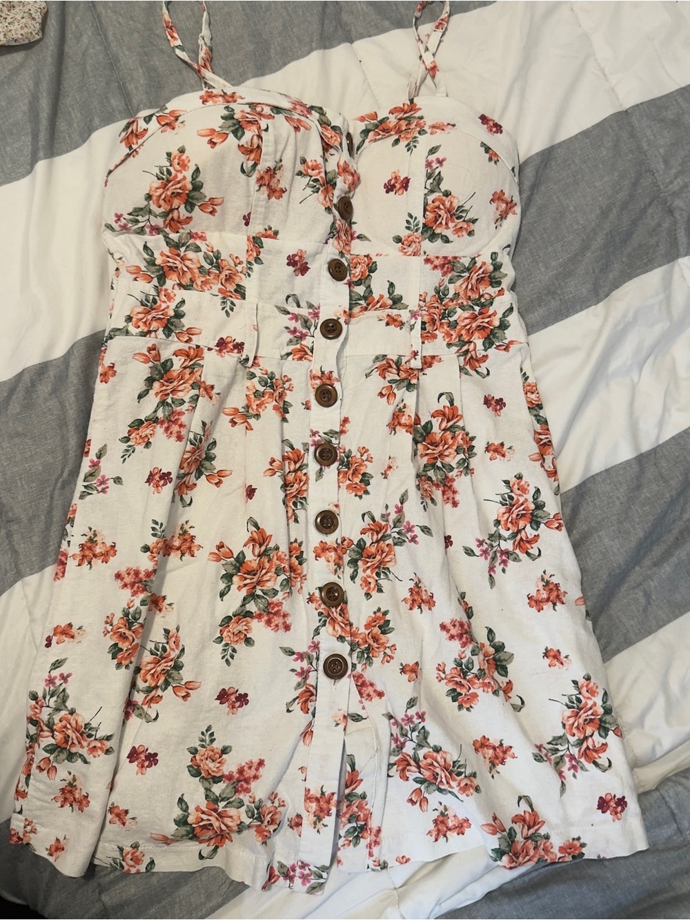 Mind Code White Floral Sundress with Orange-Pink Blooms